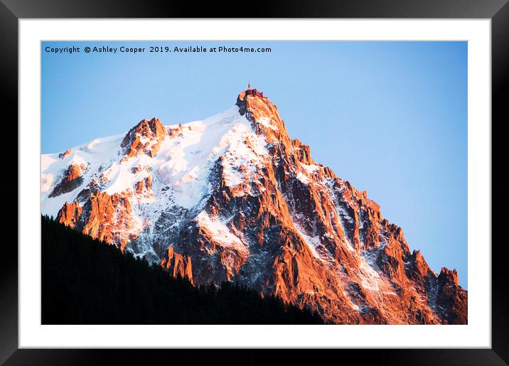 Aiguille du Midi sunset. Framed Mounted Print by Ashley Cooper