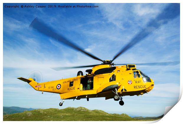 RAF helicopter landing. Print by Ashley Cooper