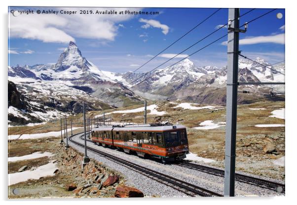 The Gornergrat railway above Zermatt Switzerland Acrylic by Ashley Cooper