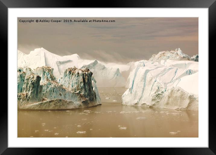 Misty bergs. Framed Mounted Print by Ashley Cooper