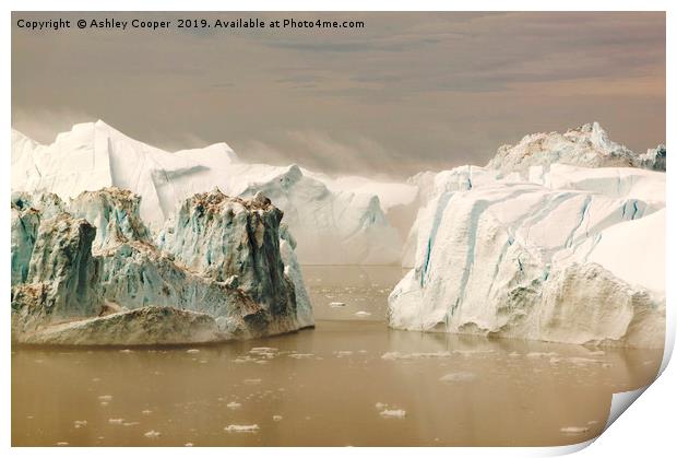 Misty bergs. Print by Ashley Cooper