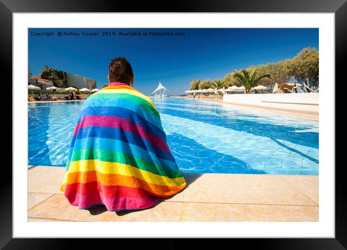 rainbow towel. Framed Mounted Print by Ashley Cooper