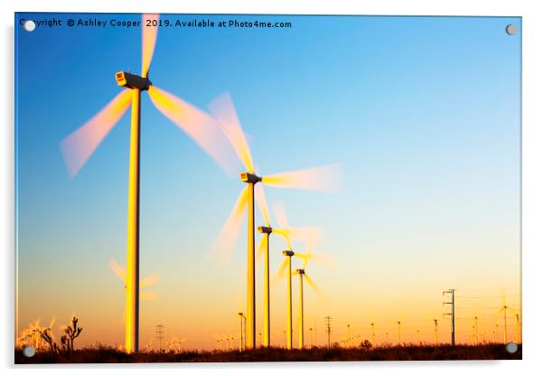 Wind turbine dawn. Acrylic by Ashley Cooper