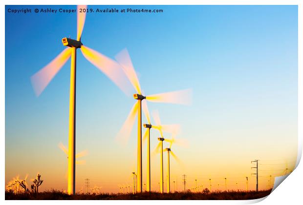 Wind turbine dawn. Print by Ashley Cooper