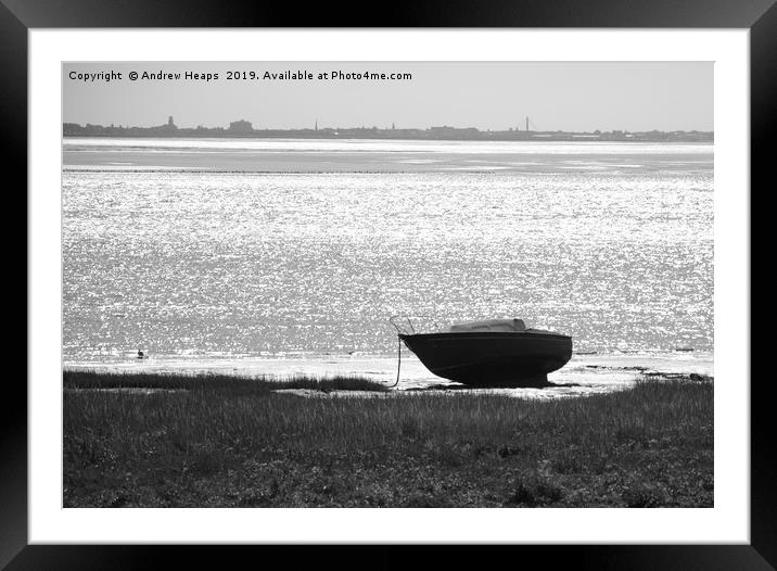Boat in the estuary at Lytham  Framed Mounted Print by Andrew Heaps