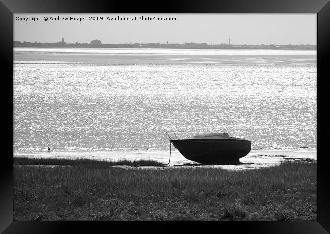 Boat in the estuary at Lytham  Framed Print by Andrew Heaps