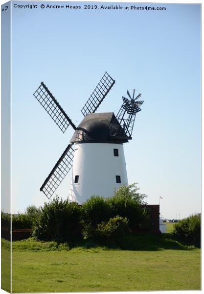 Windmill at Lytham on a Sunny Day Canvas Print by Andrew Heaps