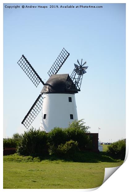 Windmill at Lytham on a Sunny Day Print by Andrew Heaps