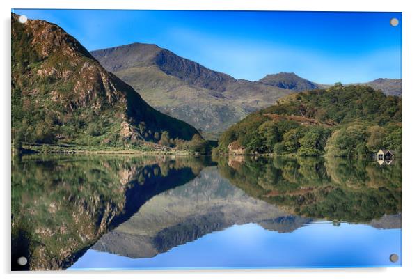 Llyn Dinas Reflections Acrylic by Ceri Jones