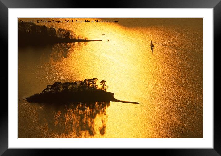 Derwent Water dusk. Framed Mounted Print by Ashley Cooper