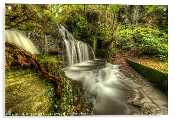 Coed y Brain waterfall  Snowdonia Wales Acrylic by Darren Wilkes