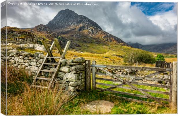 Gate to Tryfan Mountain East Snowdonia Canvas Print by Adrian Evans