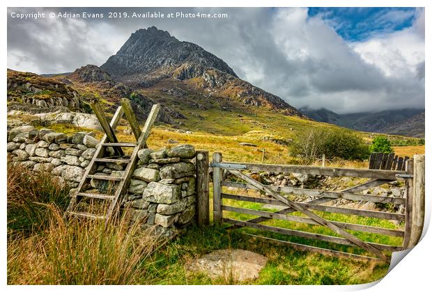Gate to Tryfan Mountain East Snowdonia Print by Adrian Evans