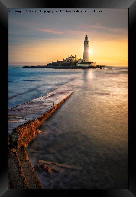 St Mary's Lighthouse Sunrise Framed Print by K7 Photography