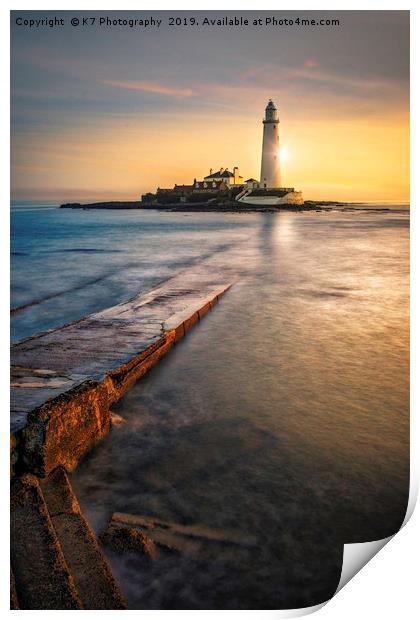 St Mary's Lighthouse Sunrise Print by K7 Photography