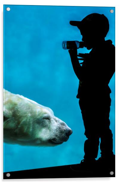 Little Boy Watching Polar Bear Acrylic by Arterra 