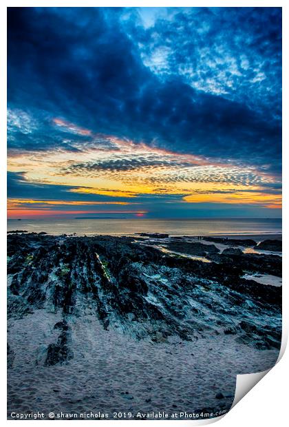 Sunset Over Croyde Bay, Devon Print by Shawn Nicholas
