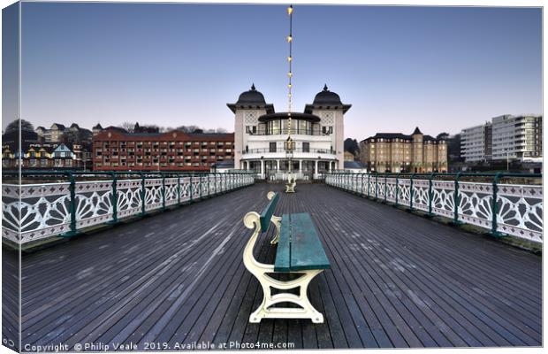 Penarth Pier Blue Sky at Dawn. Canvas Print by Philip Veale