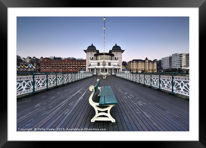 Penarth Pier Blue Sky at Dawn. Framed Mounted Print by Philip Veale