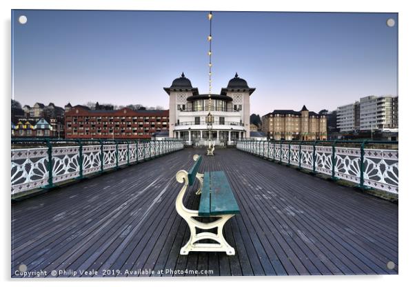 Penarth Pier Blue Sky at Dawn. Acrylic by Philip Veale