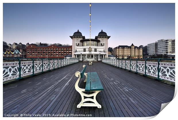 Penarth Pier Blue Sky at Dawn. Print by Philip Veale