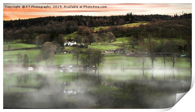 Mist Over Coniston Water Print by K7 Photography