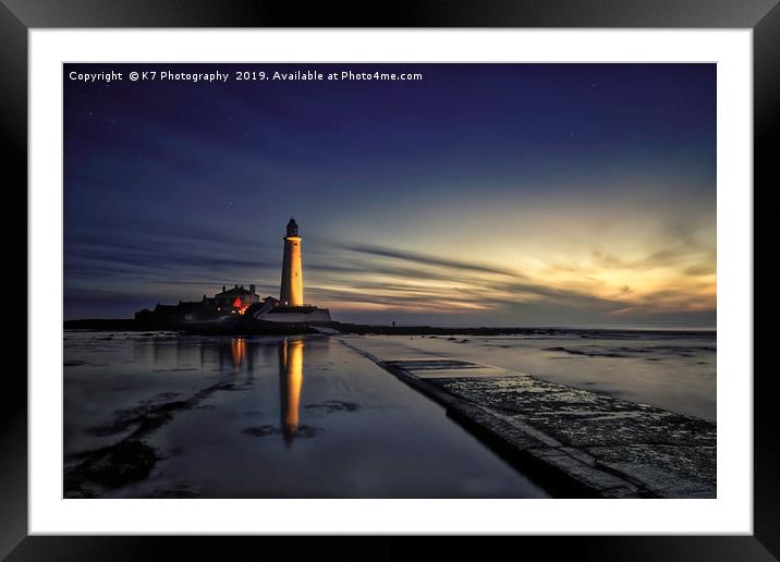 St Mary's Lighthouse at First Light Framed Mounted Print by K7 Photography