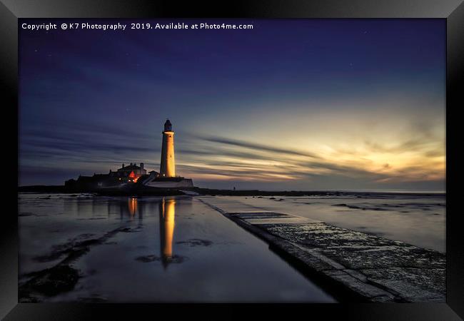 St Mary's Lighthouse at First Light Framed Print by K7 Photography