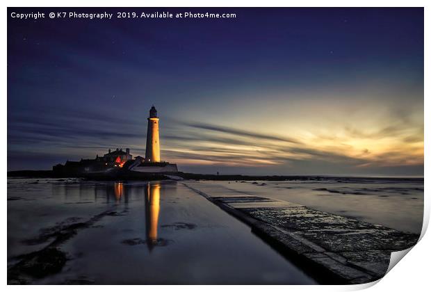 St Mary's Lighthouse at First Light Print by K7 Photography
