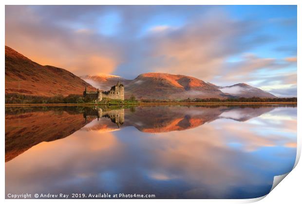 Kilchurn Castle at sunrise Print by Andrew Ray