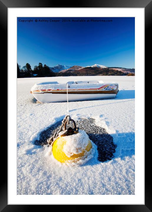 Frozen boat. Framed Mounted Print by Ashley Cooper
