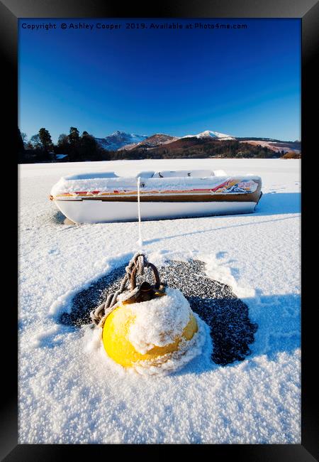Frozen boat. Framed Print by Ashley Cooper