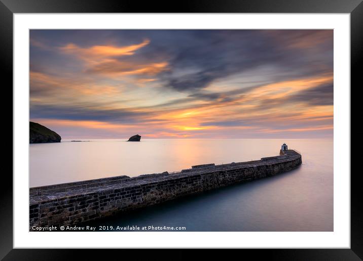Pier at sunset (Portreath) Framed Mounted Print by Andrew Ray