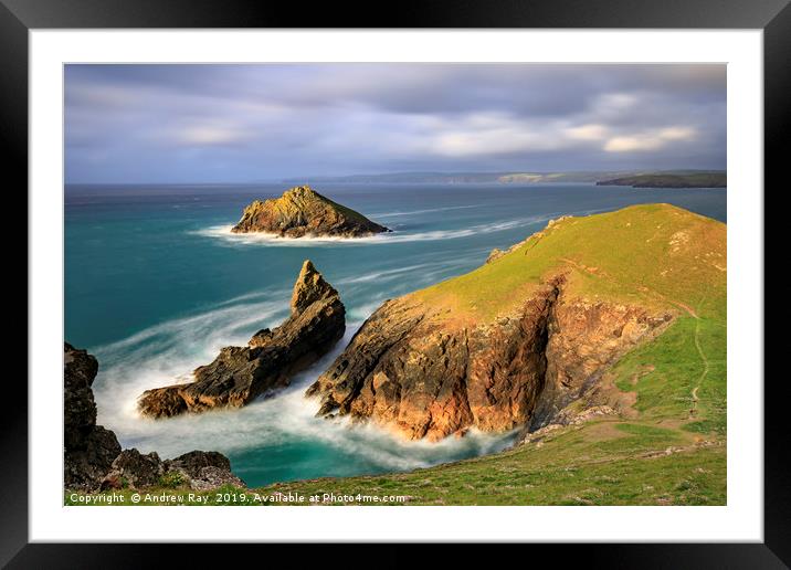 Towards the Mouls (Port Quin Bay) Framed Mounted Print by Andrew Ray