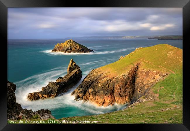 Towards the Mouls (Port Quin Bay) Framed Print by Andrew Ray