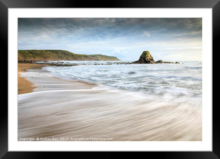 Receding wave at Widemouth Bay Framed Mounted Print by Andrew Ray