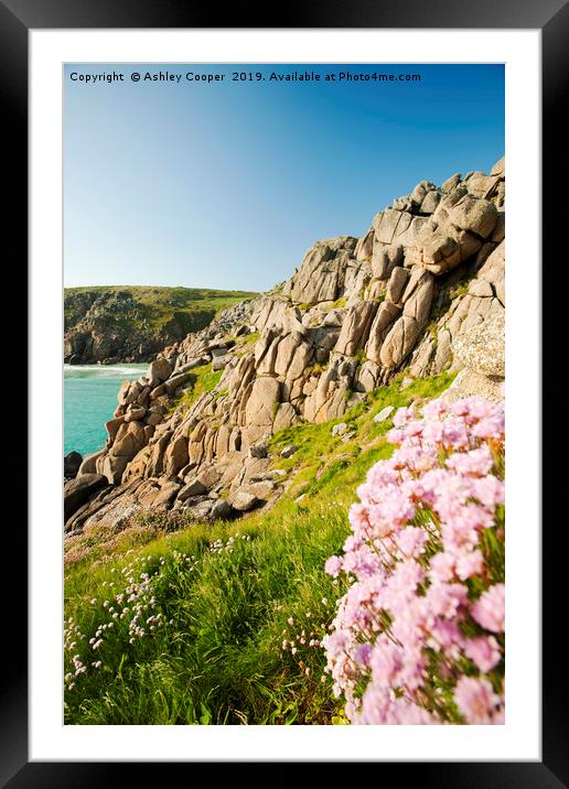 Porthcurno cliff. Framed Mounted Print by Ashley Cooper