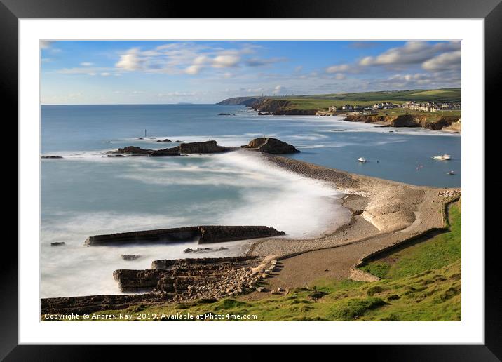 Above Bude Breakwater Framed Mounted Print by Andrew Ray