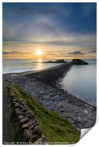 Sunbow over Bude Breakwater. Print by Andrew Ray