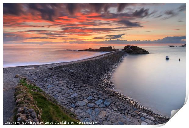 Sunset over Bude Breakwater Print by Andrew Ray
