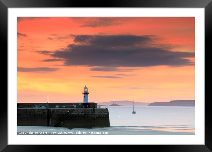 Smeaton Pier at sunrise (St Ives) Framed Mounted Print by Andrew Ray