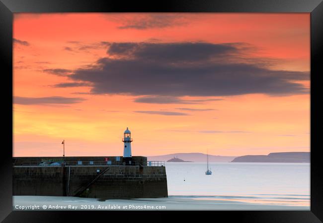Smeaton Pier at sunrise (St Ives) Framed Print by Andrew Ray