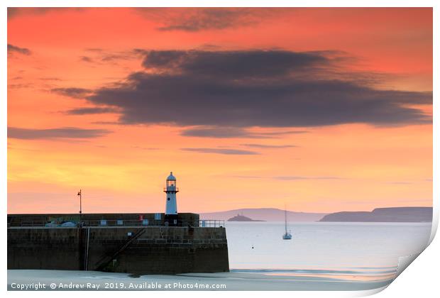 Smeaton Pier at sunrise (St Ives) Print by Andrew Ray