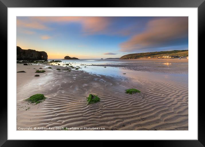 Evening at Perranporth Beach Framed Mounted Print by Andrew Ray