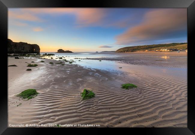 Evening at Perranporth Beach Framed Print by Andrew Ray
