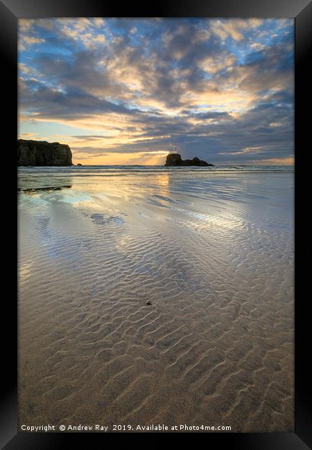 Towards the setting sun (Perranporth) Framed Print by Andrew Ray