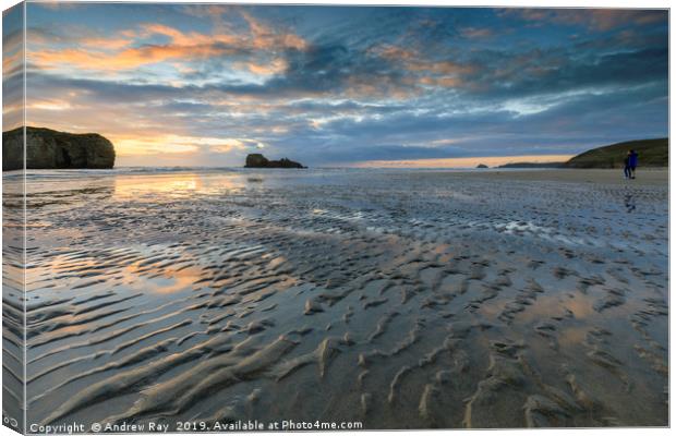 Sand ripples at sunset (Perranporth) Canvas Print by Andrew Ray