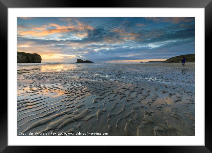 Sand ripples at sunset (Perranporth) Framed Mounted Print by Andrew Ray