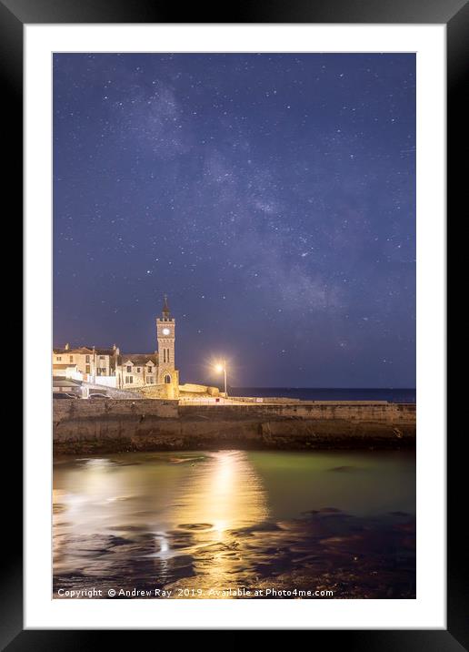 Milky Way over Porthleven Clock Framed Mounted Print by Andrew Ray