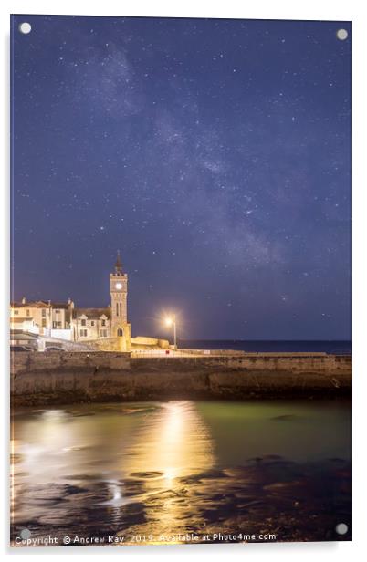 Milky Way over Porthleven Clock Acrylic by Andrew Ray